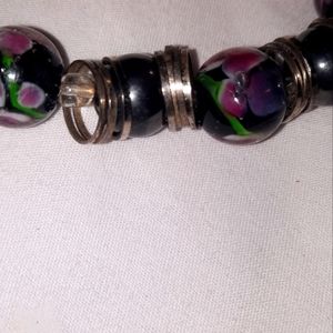 Japanese style painted glass beads and hemititr bracelet